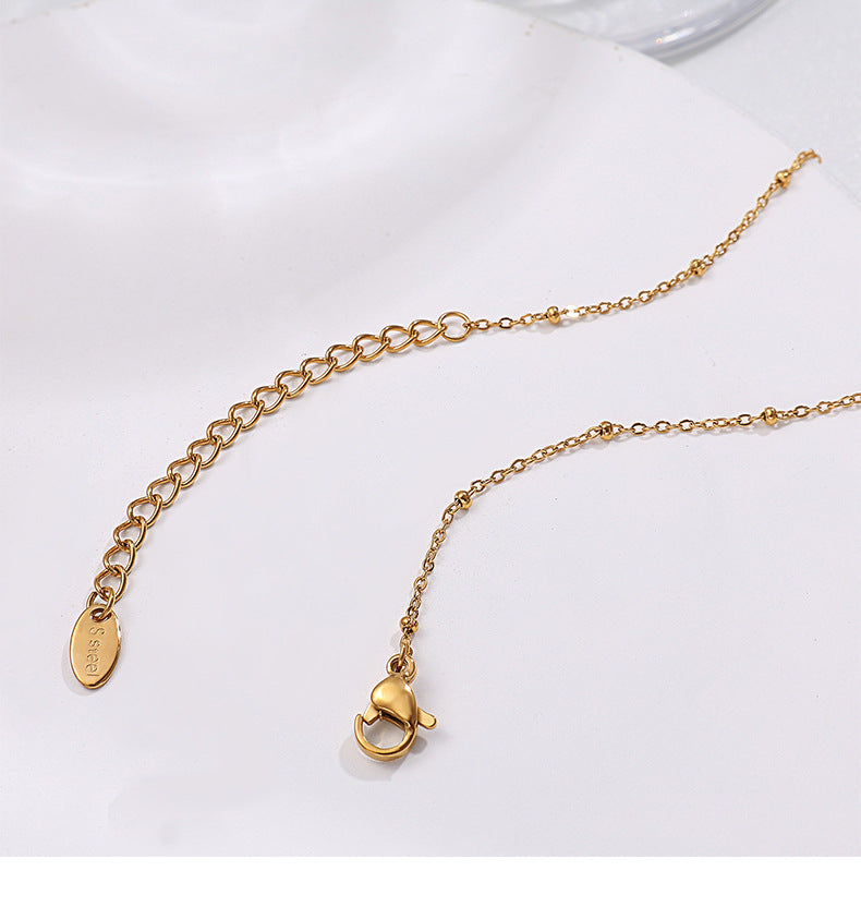 Ellipse Natural Stone Pendant Necklace | Gold Titanium Steel