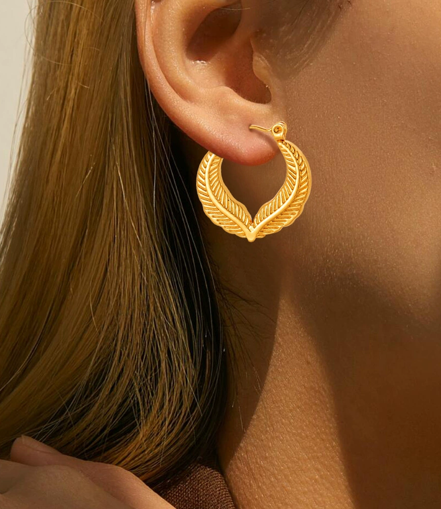 Gold Leaf Hoop Earrings