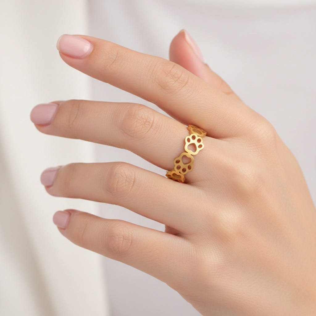Pawprint animal Band Dog Cat Lover Gift ring