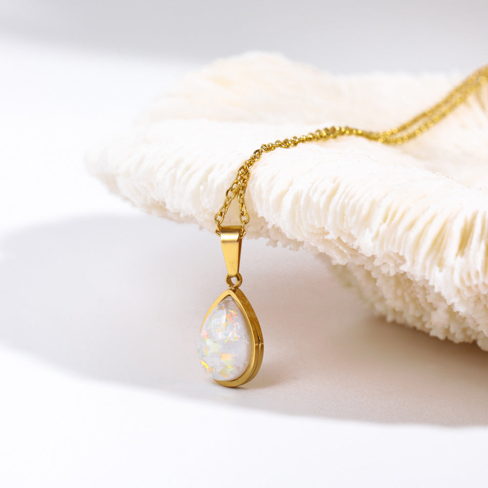Teardrop Opal Pendant Necklace | 18K Gold-Plated Steel | Minimalist