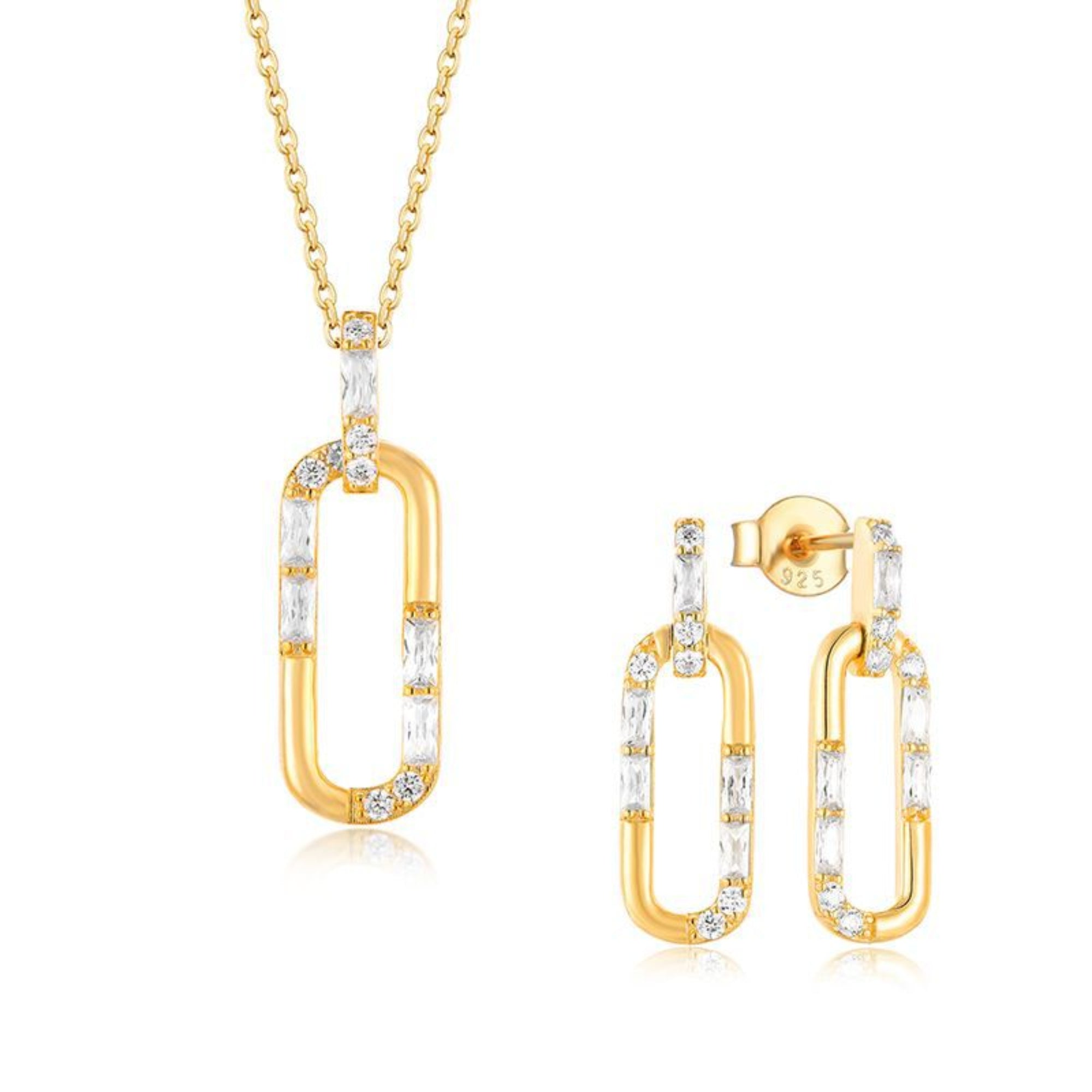 Geometric Diamond Necklace & Earrings Set