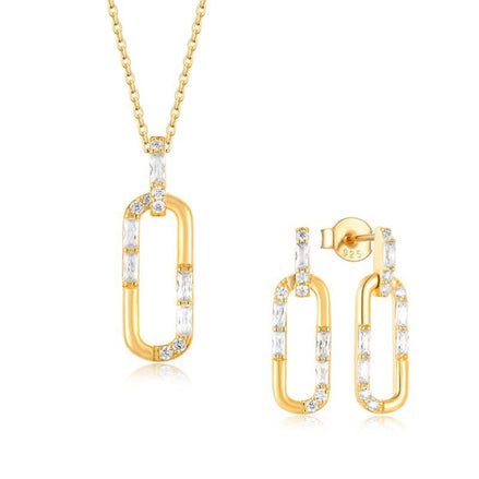 Geometric Diamond Necklace & Earrings Set
