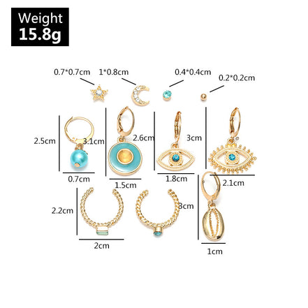 Gold Turquoise Personalized 10 Pieces Earring Set
