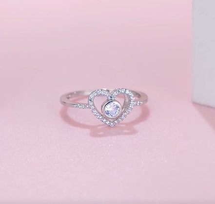 S925 Silver Heart Diamond Ring for Women