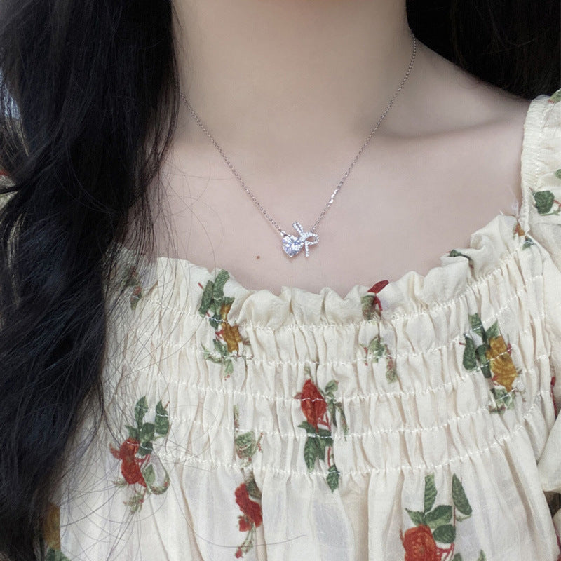 Diamond Bow Heart Necklace