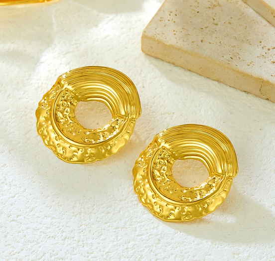 Textured Gold Circle Statement Earrings