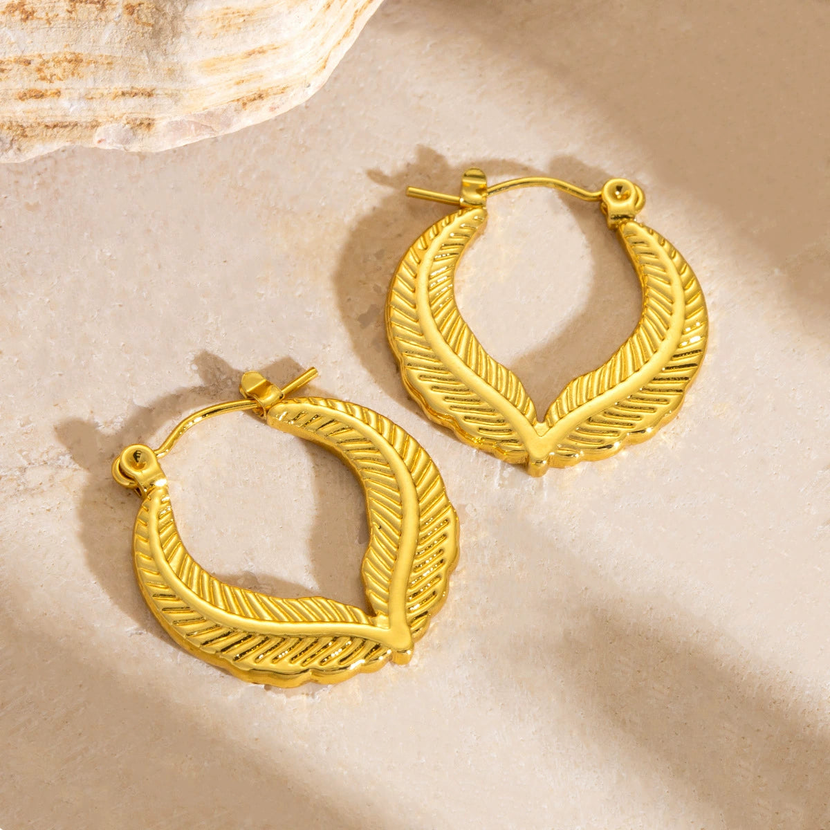 Gold Leaf Hoop Earrings
