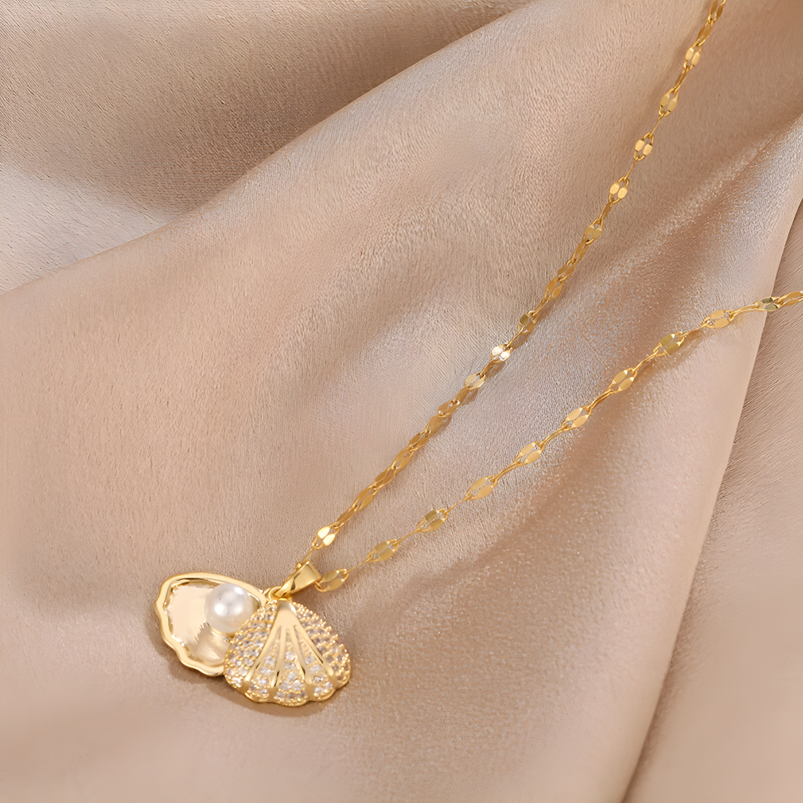 Gold Shell Locket Necklace
