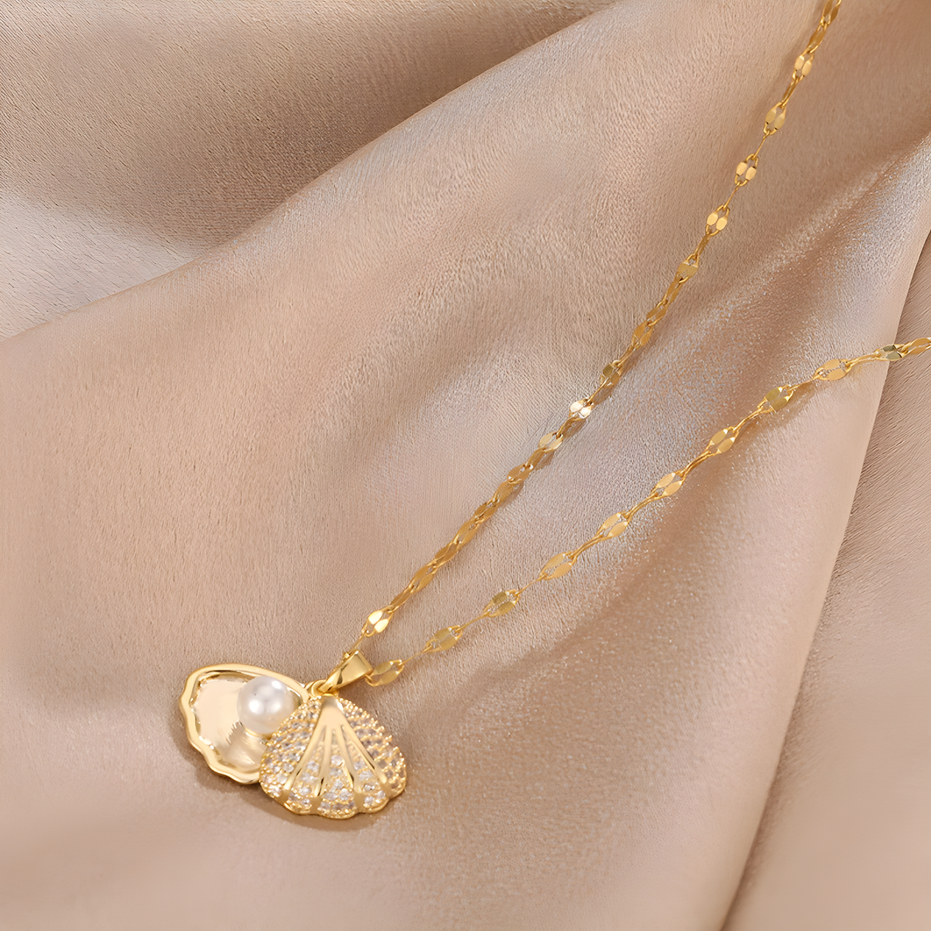 Gold Shell Locket Necklace