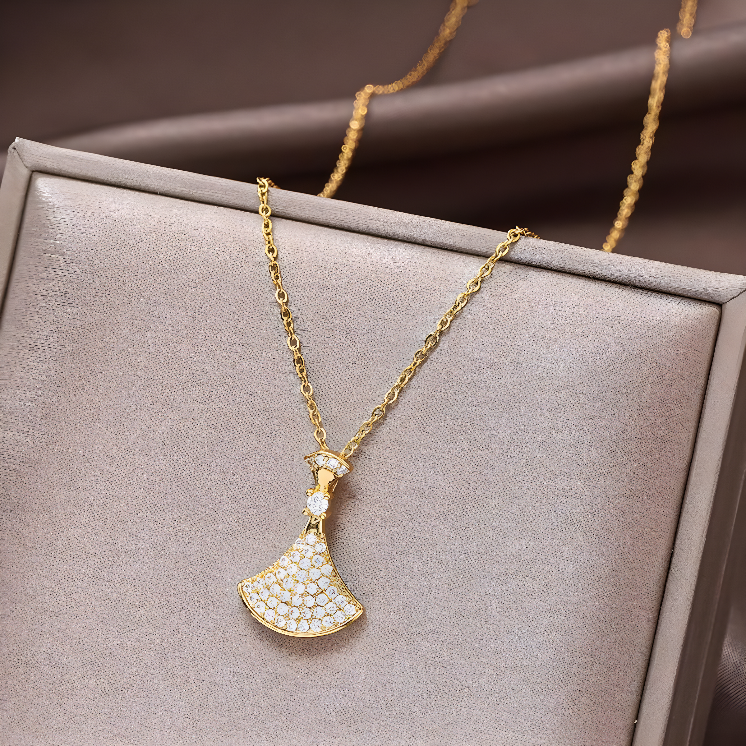Gold Art Deco Fan Necklace