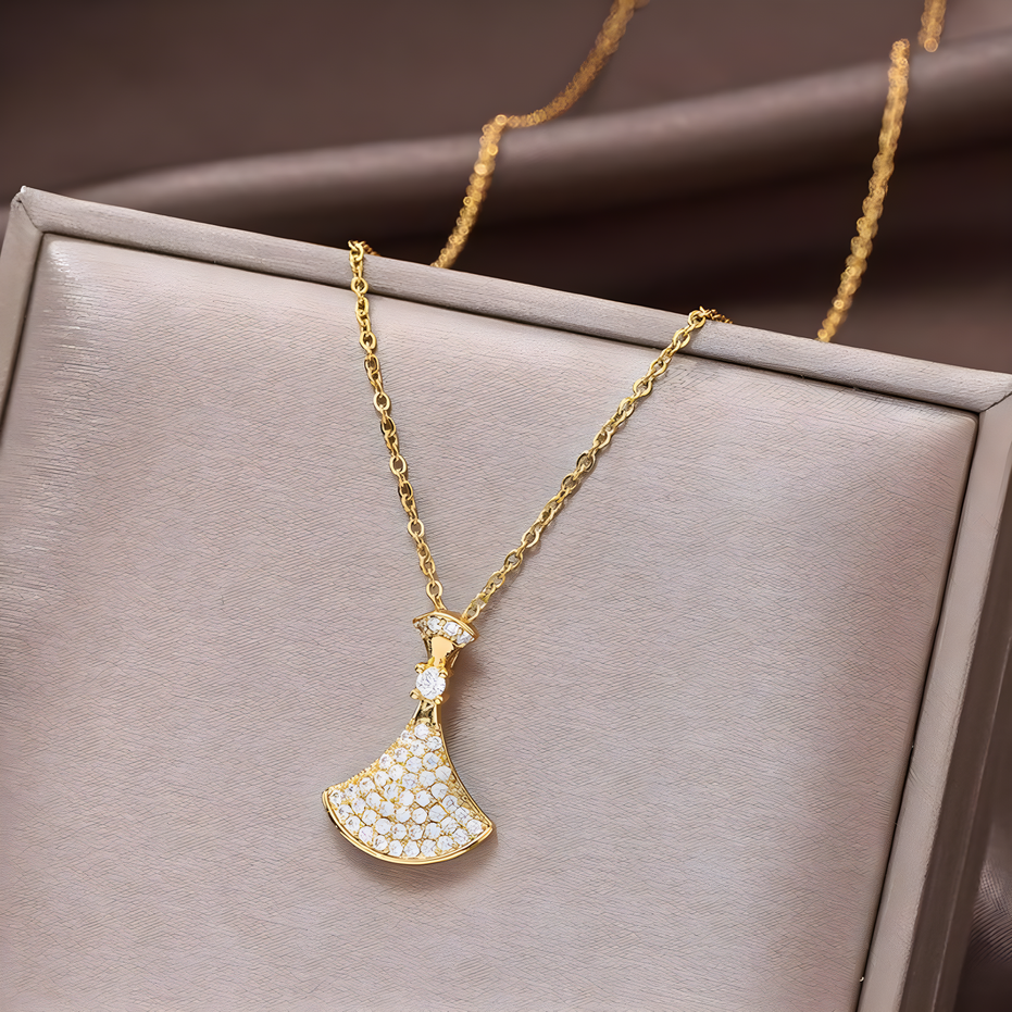 Gold Art Deco Fan Necklace
