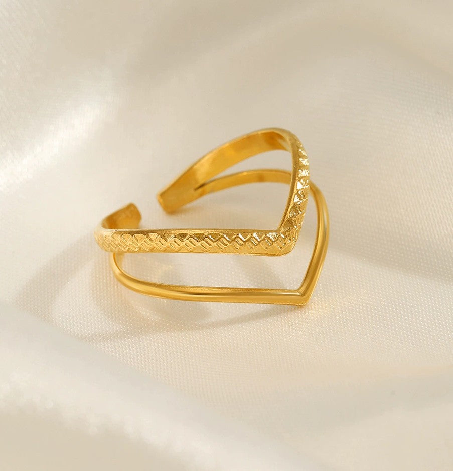 Textured Adjustable Cuff Gold Open Heart Ring