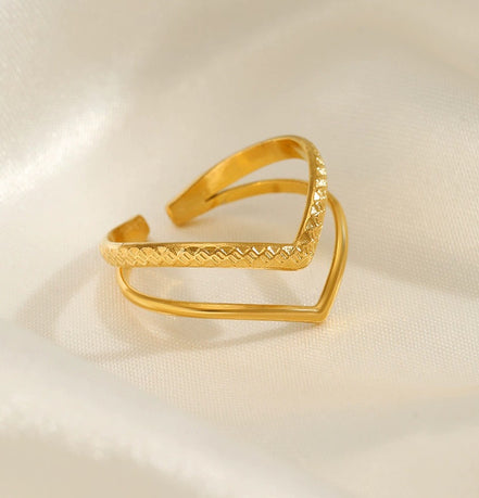 Textured Adjustable Cuff Gold Open Heart Ring