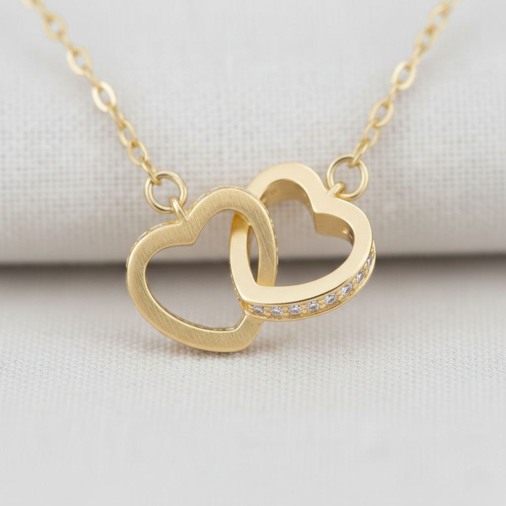 Gold Interlocking Double Heart Necklace