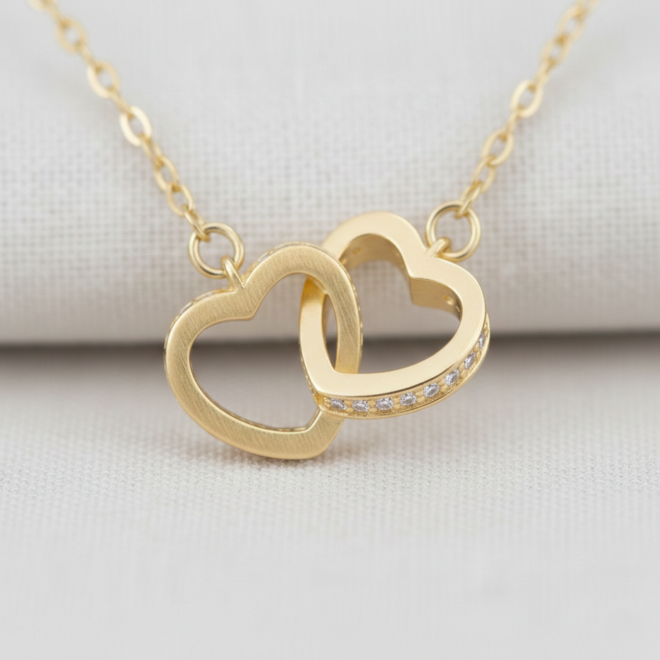 Gold Interlocking Double Heart Necklace