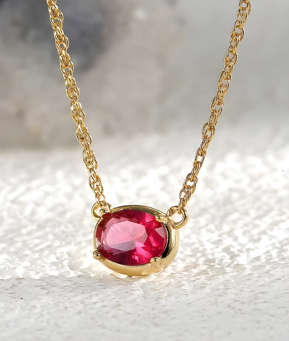 Gold Plated Ruby Red Pendant Necklace