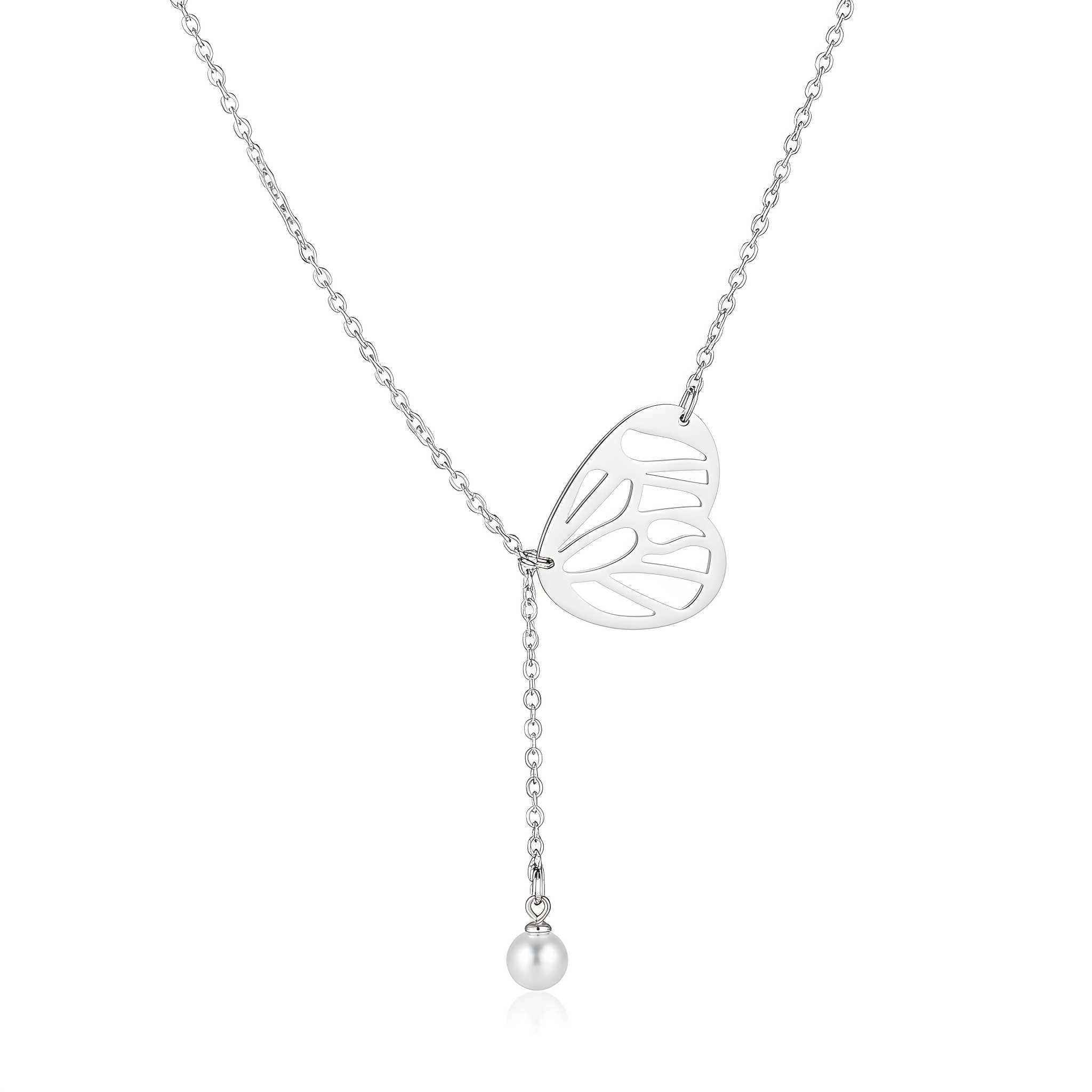 Heart Lariat Necklace with Pearl Charm
