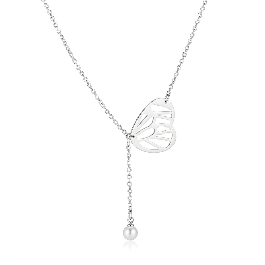 Heart Lariat Necklace with Pearl Charm