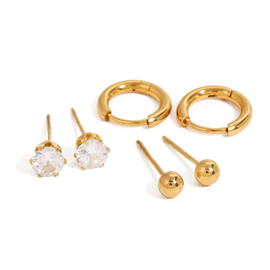 Gold Hoop & Crystal Stud Earring Set