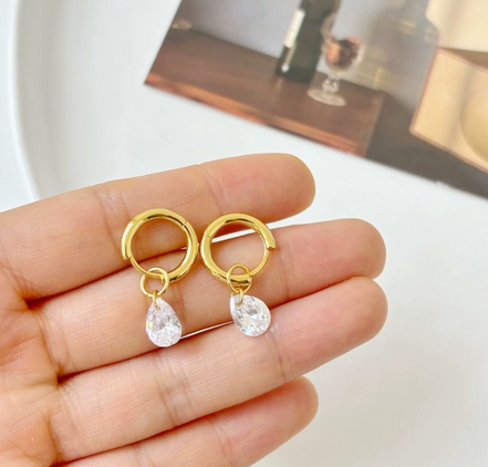 Huggie Hoop Earrings with teardrop Dangle