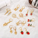 Gold Charm Hoop Earring Set 9 Pieces