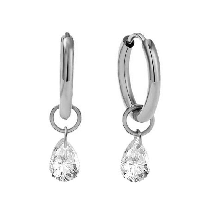 Huggie Hoop Earrings with teardrop Dangle