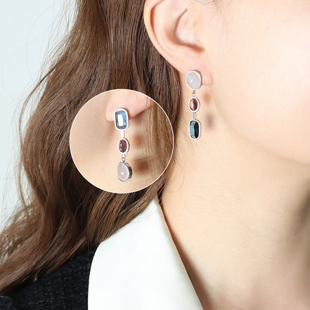 Crystal & Stone Drop Earrings for Women