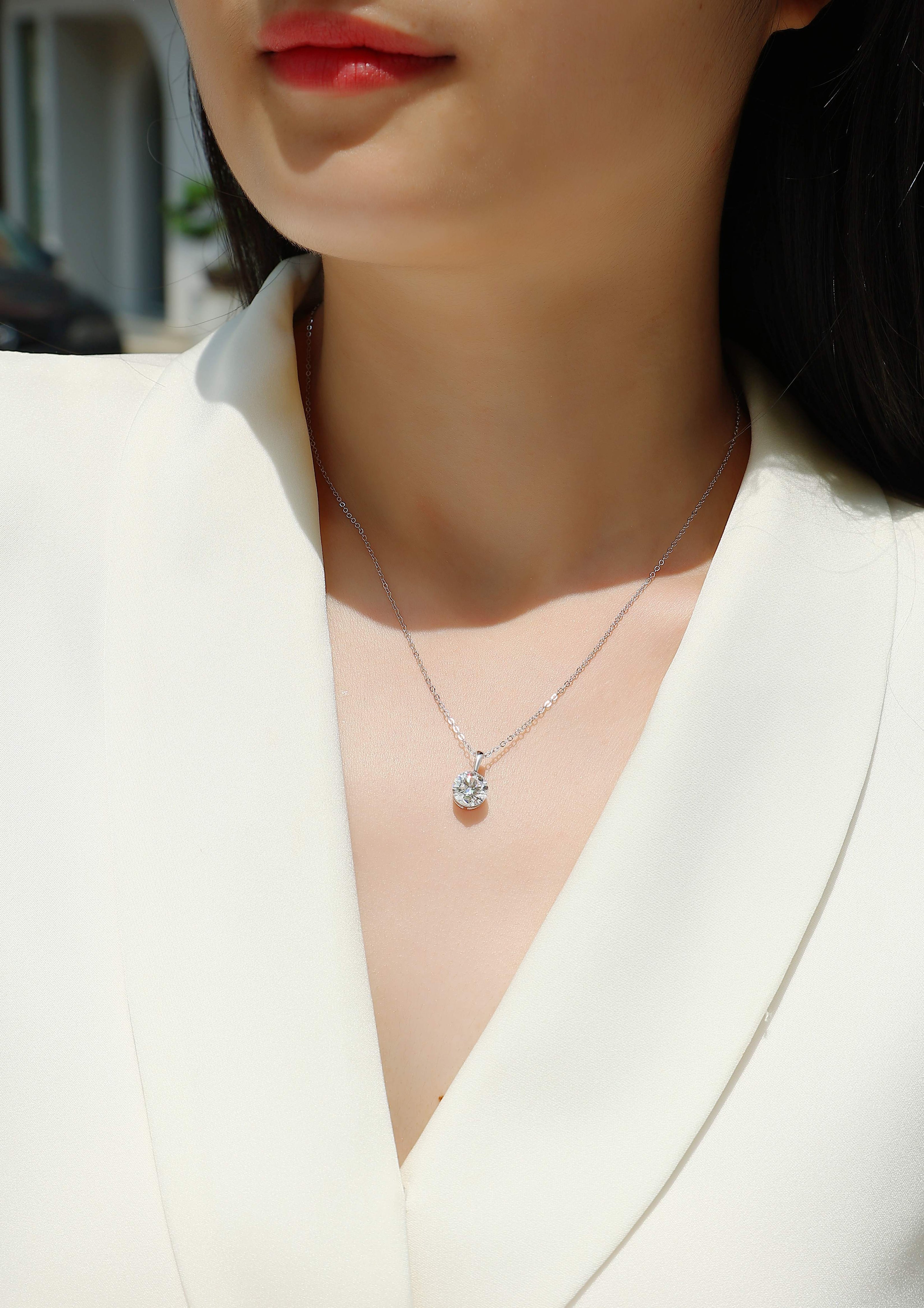 Solitaire Moissanite Necklace | Platinum-Plated S925 Silver | Bold
