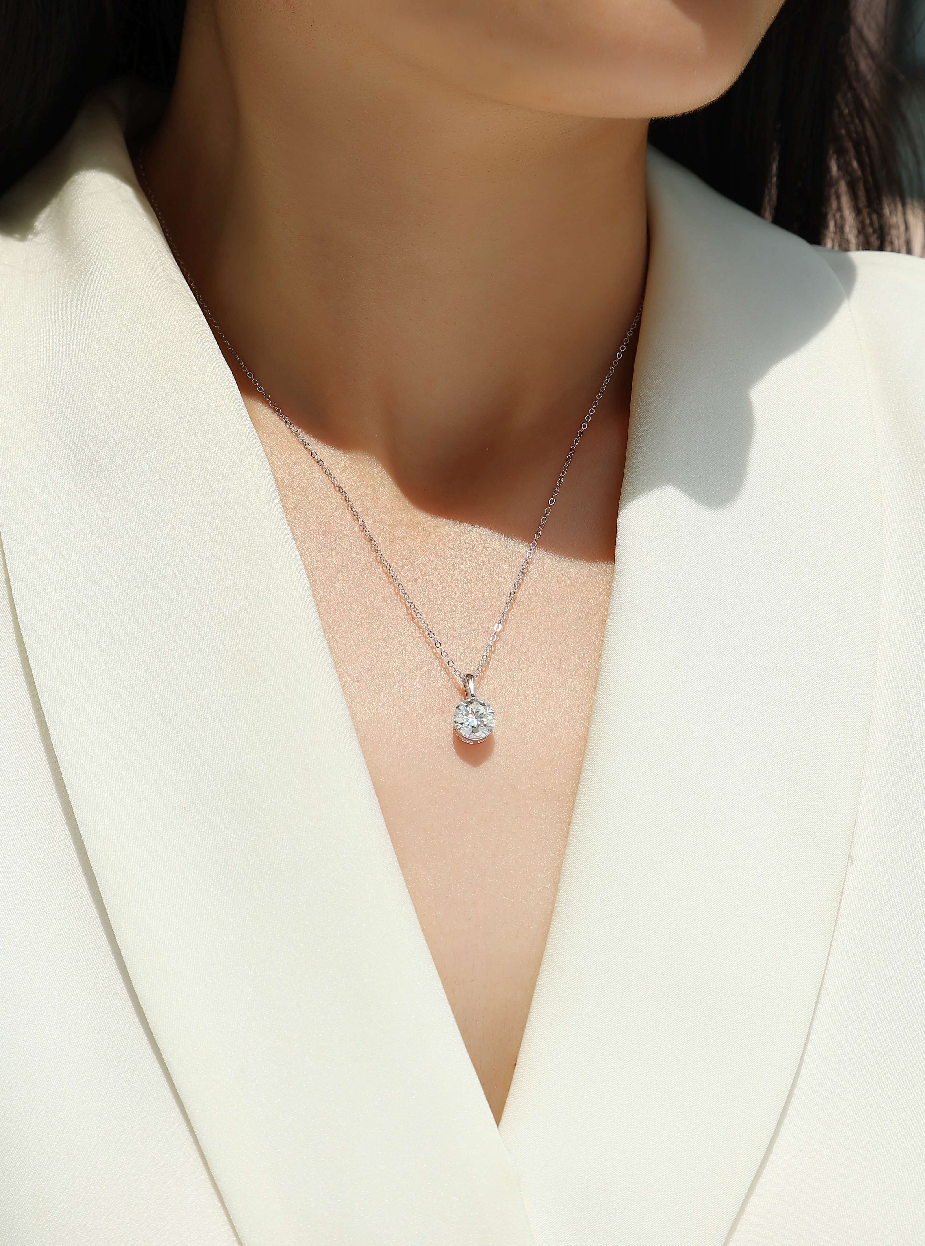 Solitaire Moissanite Necklace | Platinum-Plated S925 Silver | Bold