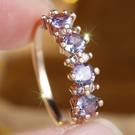 French Style Round Purple Diamond Edged Ring