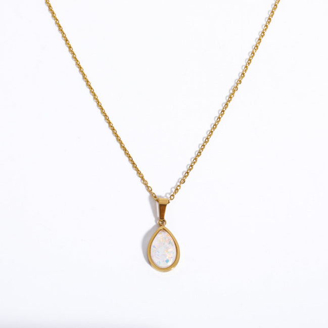 Teardrop Opal Pendant Necklace | 18K Gold-Plated Steel | Minimalist