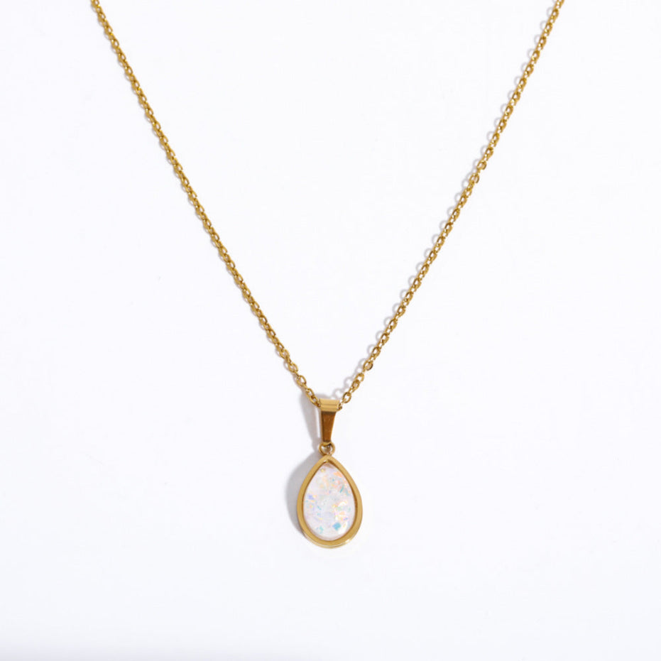 Teardrop Opal Pendant Necklace | 18K Gold-Plated Steel | Minimalist