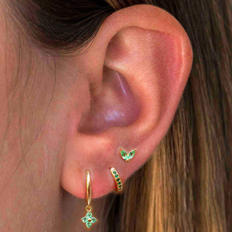 Emerald Green CZ Hoop & Stud Earring Set