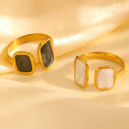 Gold Mother of Pearl Adjustable Open Band Ring
