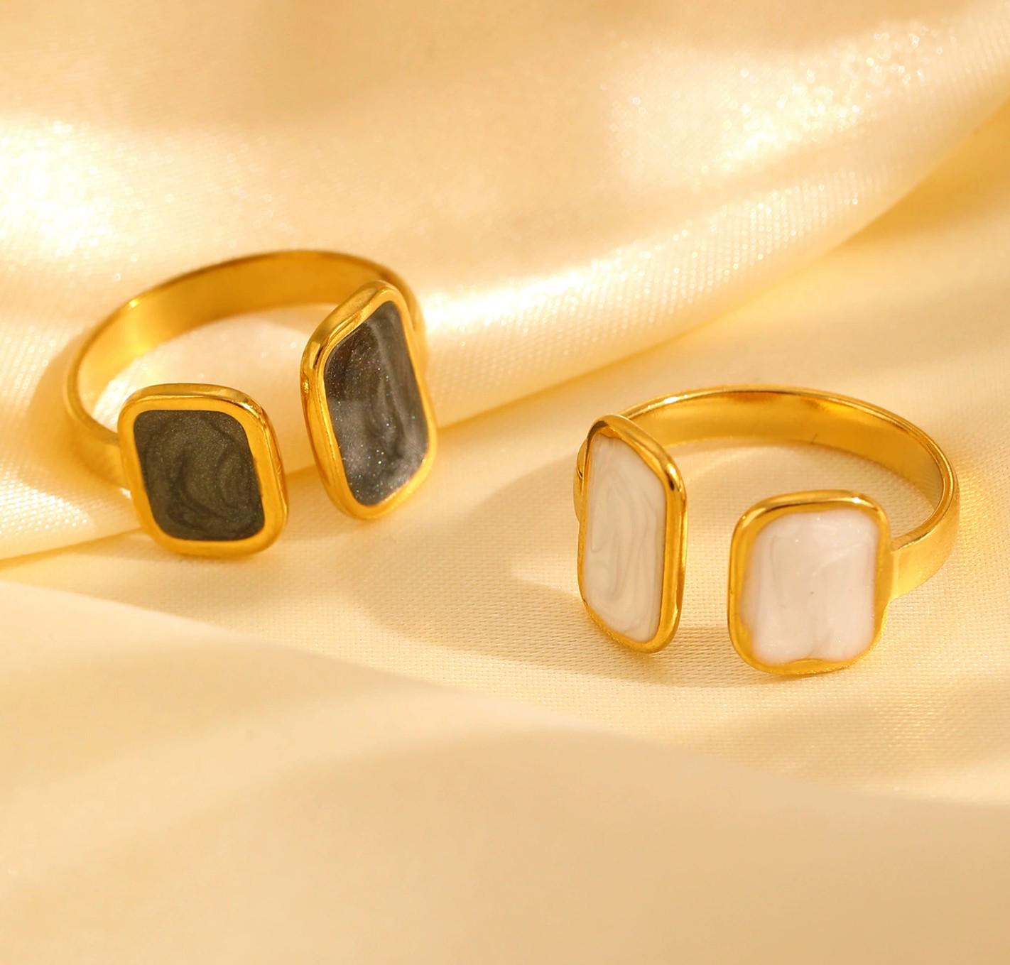 Gold Mother of Pearl Adjustable Open Band Ring