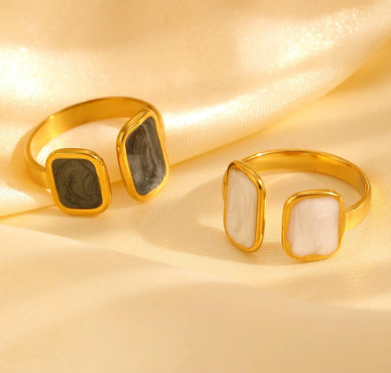 Gold Mother of Pearl Adjustable Open Band Ring