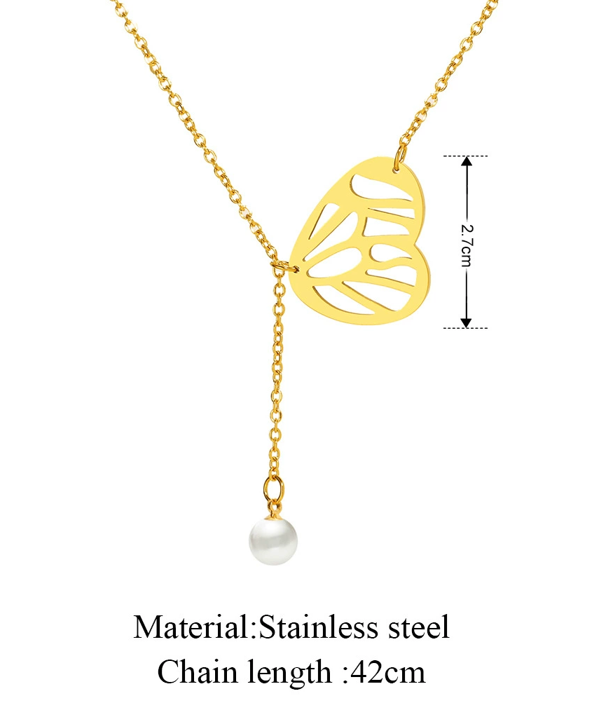Heart Lariat Necklace with Pearl Charm