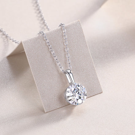 Solitaire Moissanite Necklace | Platinum-Plated S925 Silver | Bold