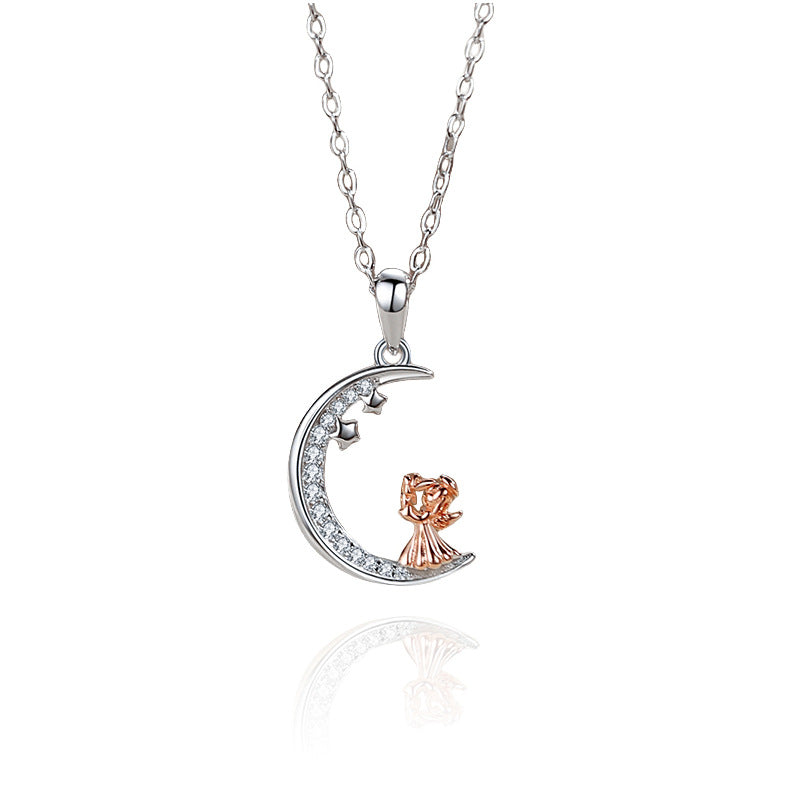 Diamond Moon Glossy Pendant Necklace