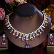 Purple Waterdrop Necklace & Earrings Set