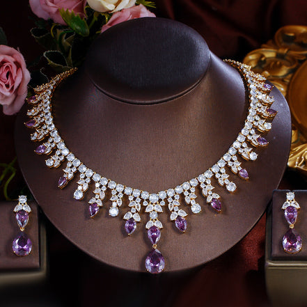 Purple Waterdrop Necklace & Earrings Set