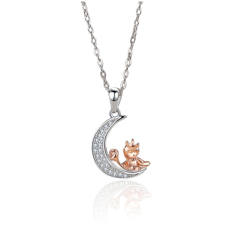 Diamond Moon Glossy Pendant Necklace