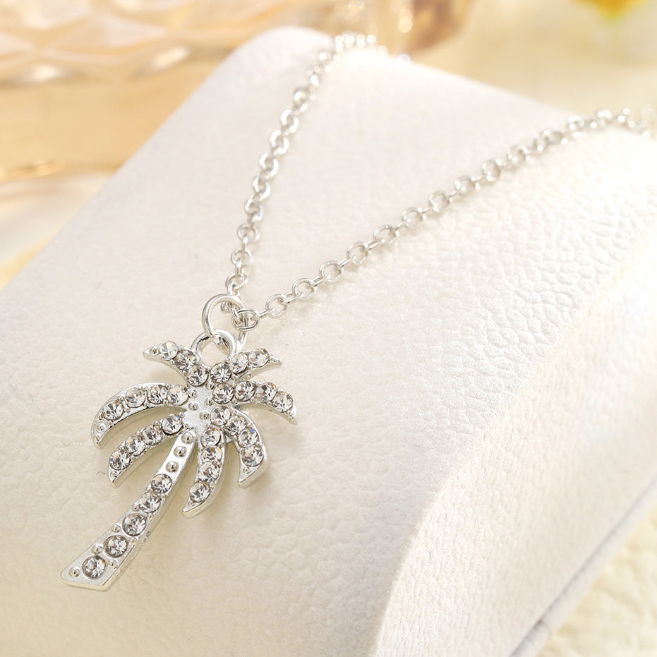Diamond Coconut Tree Pendant Necklace