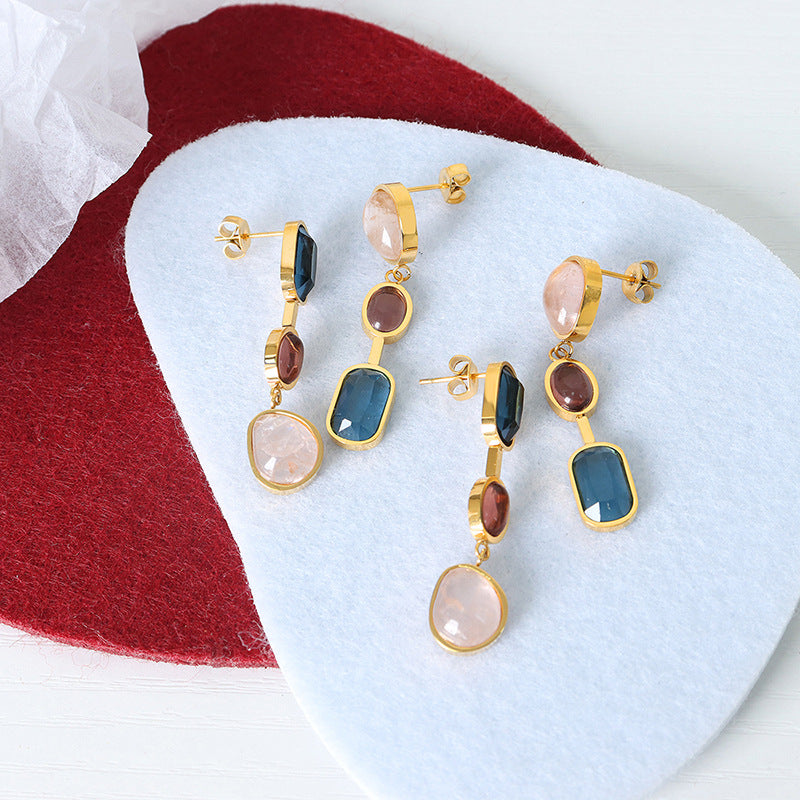 Crystal & Stone Drop Earrings for Women