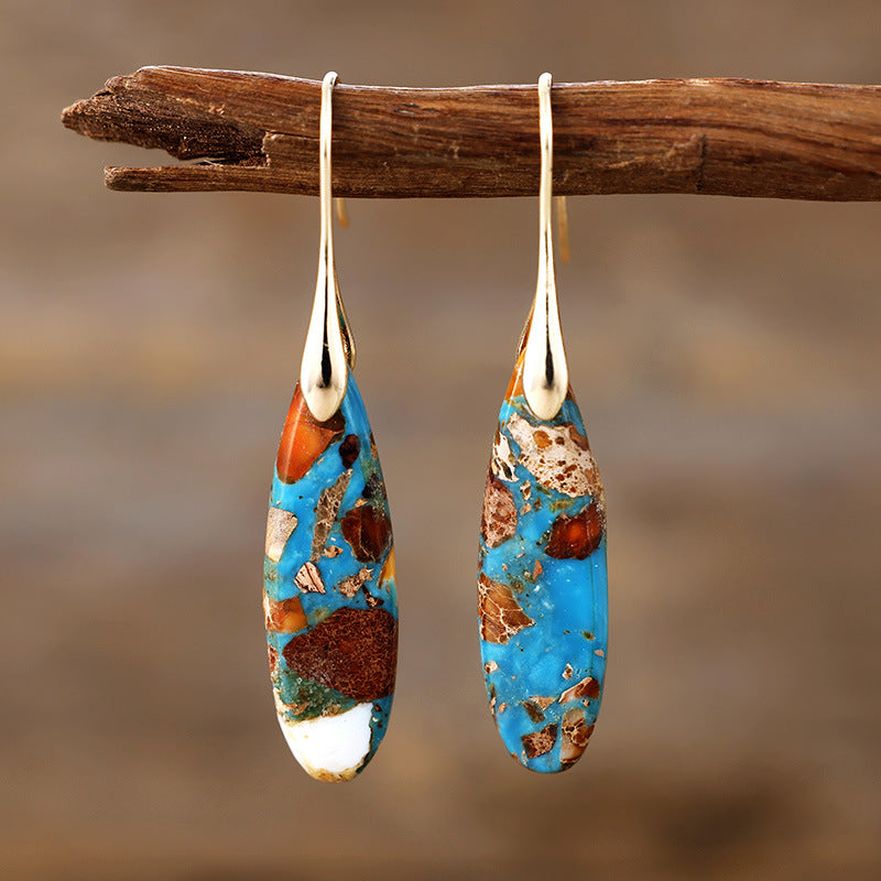 Gold Plated Emperor Stone Drop Earrings