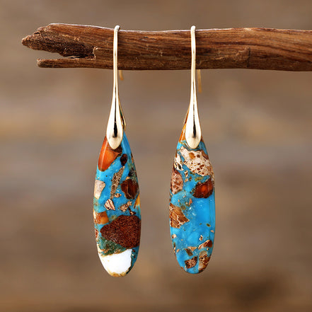 Gold Plated Emperor Stone Drop Earrings