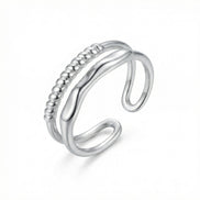 Modern Adjustable Double Layer Ring with Beaded & Wavy Bands