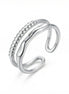 Modern Adjustable Double Layer Ring with Beaded & Wavy Bands