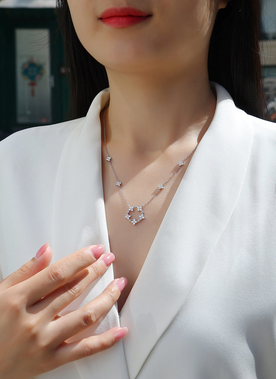Iris Hexagon Moissanite Necklace | Platinum-Plated S925 Silver