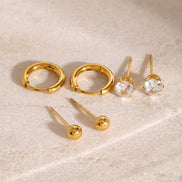 Gold Hoop & Crystal Stud Earring Set